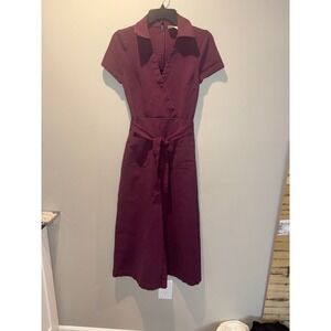 Maeve Anthropologie Burgundy Wrap Wide Leg Jumpsuit Size 4 Short Sleeve Belted